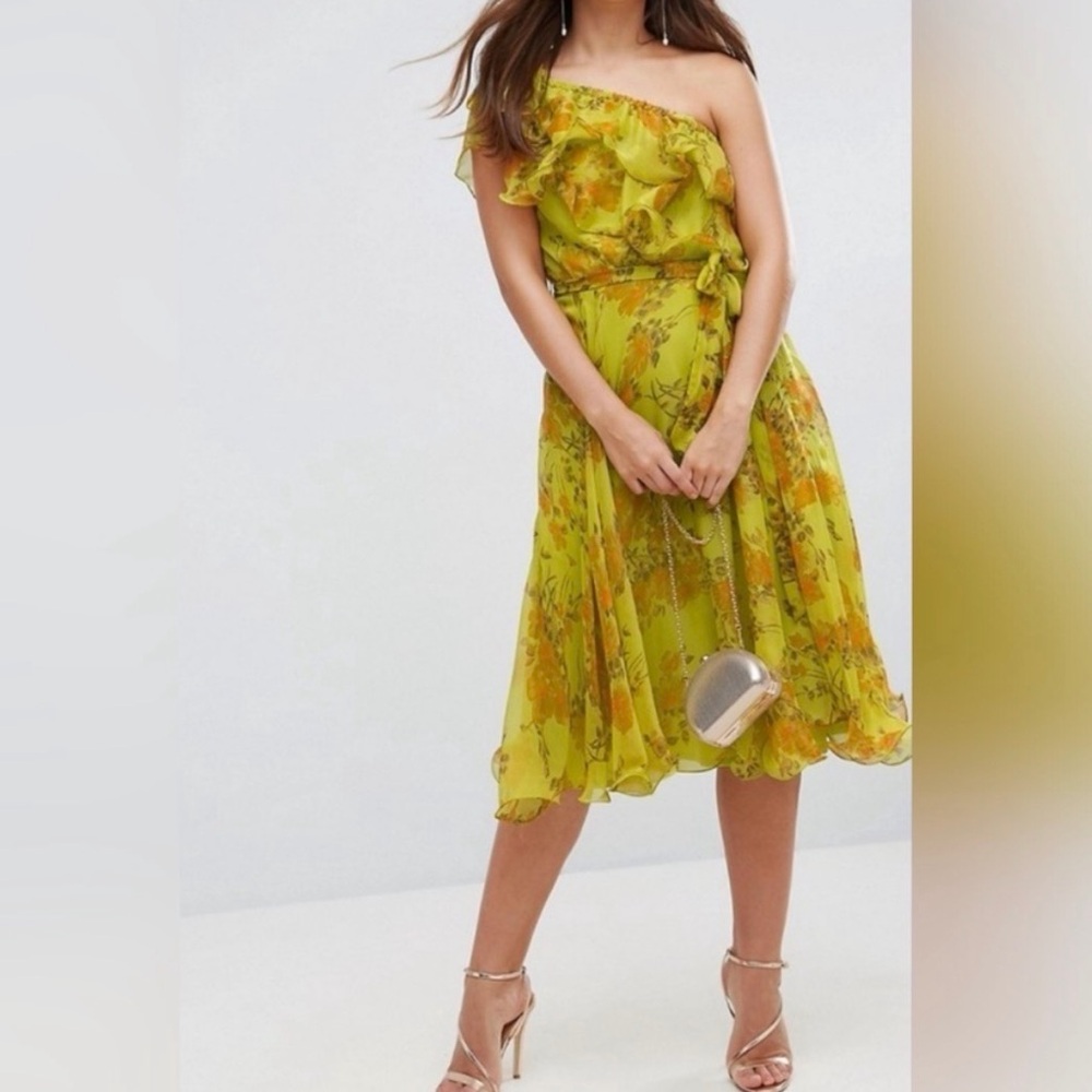 ASOS Yellow Floral One-Shoulder Dress